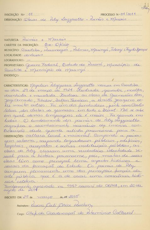 Poty Lazzarotto - Painéis e Murais - Livro Tombo III - Inscrição 11 - Página 11