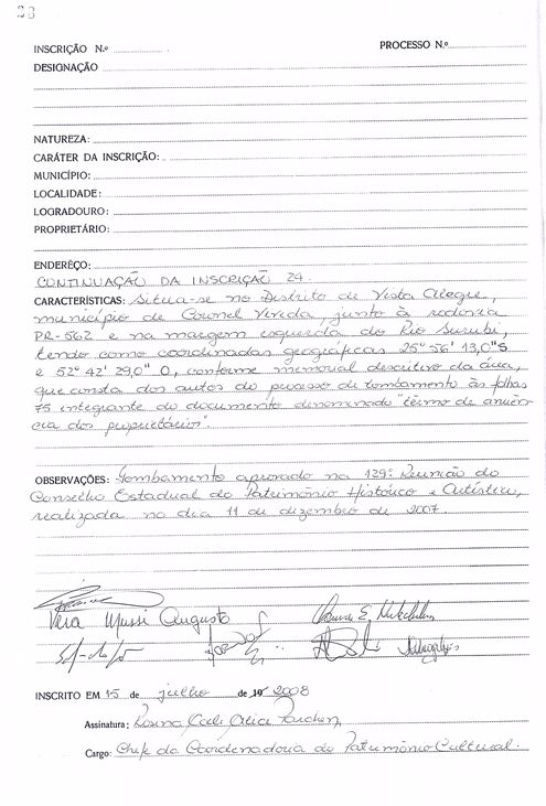 Sítio Geológico - Cratera de impacto de Vista Alegre - Coronel Vivida - Livro Tombo I - Inscrição 24 - Página 28