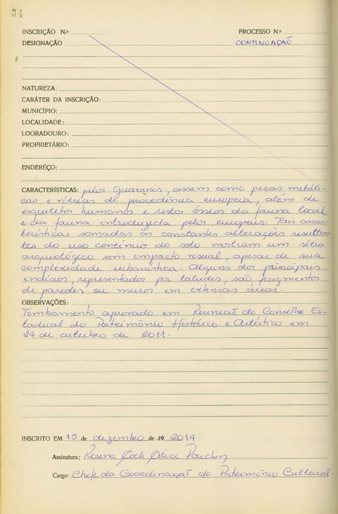 Sítio Arqueológico da Redução Jesuítica de Santo Inácio Mini - Livro Tombo I - Inscrição 27 - Página 34