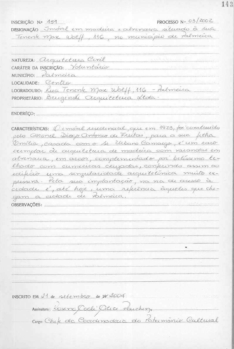 folha 143 Livro Tombo II