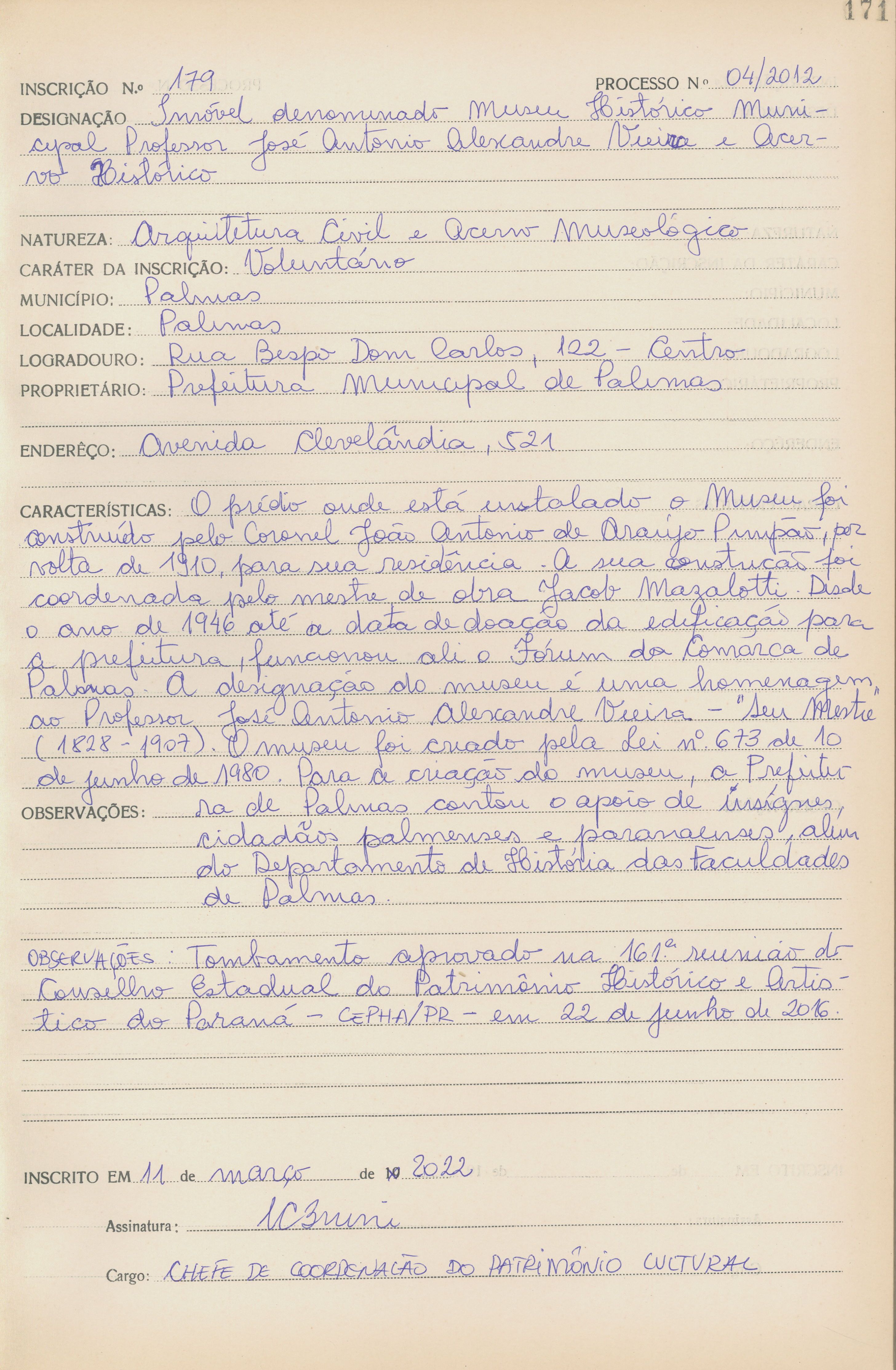 179-II Museu Histórico Municipal Professor José Antonio Alexandre Vieira