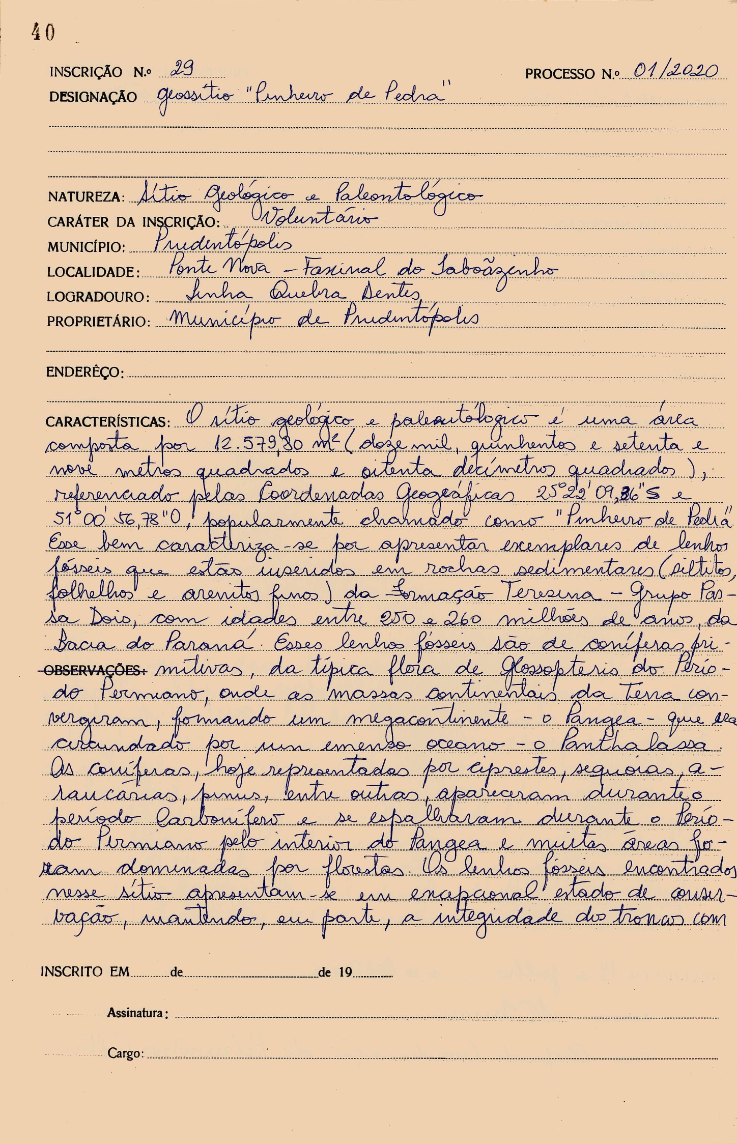 Inscrição no Livro do Tombo