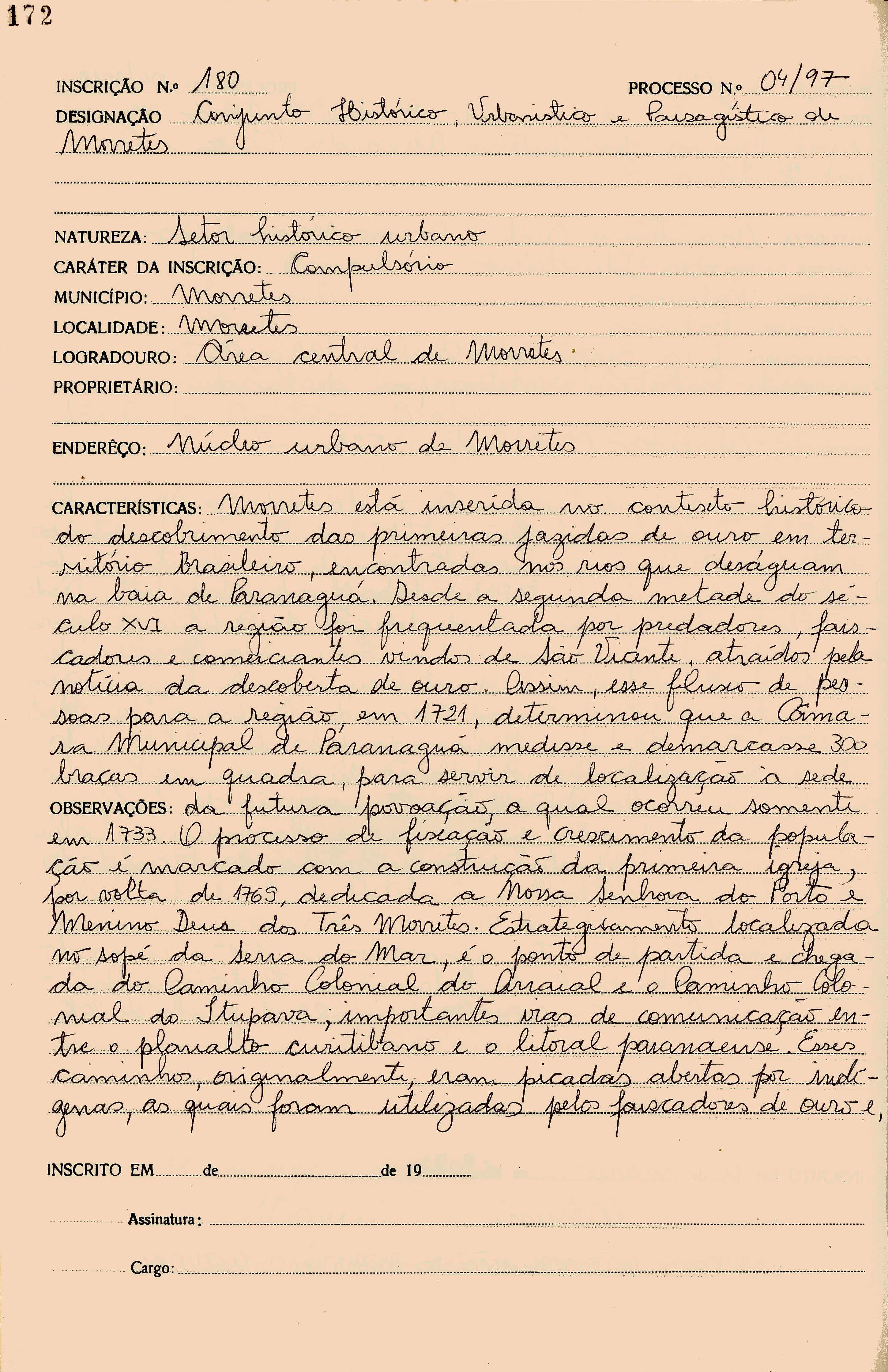 Inscrição de Tombamento 180-II Conjunto Histórico, Urbanístico e Paisagístico de Morretes