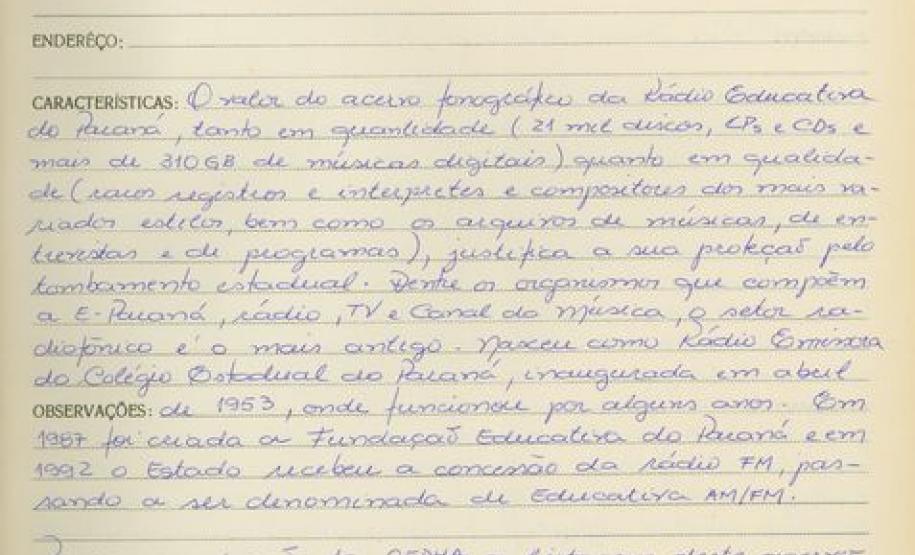 Acervo da Discoteca da E-Paraná - Curitiba - Livro Tombo II - Inscrição 175 - Página 167