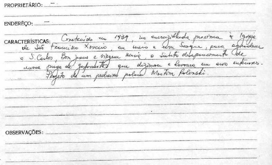 Oratório de São Carlos Borromeo - Almirante Tamandaré - Livro Tombo II - Inscrição 70 - Página 55