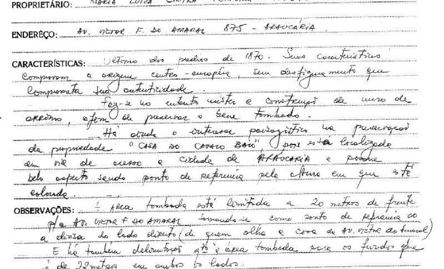 Casa do Cavalo Baio - Araucária - Livro III - Inscrição 67