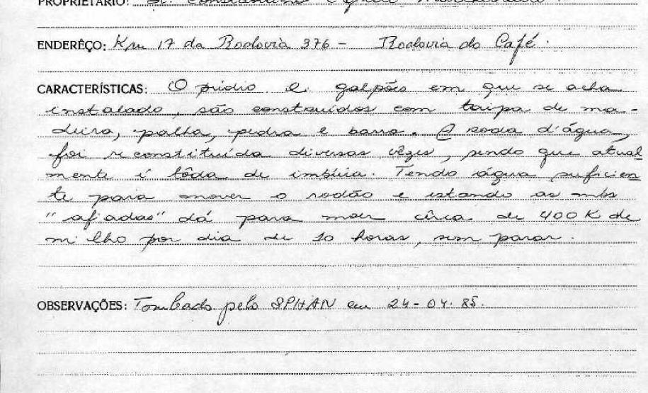 Antigo Engenho de Mate da Rondinha - Campo Largo - Livro Tombo II - Inscrição 19 - Página 16