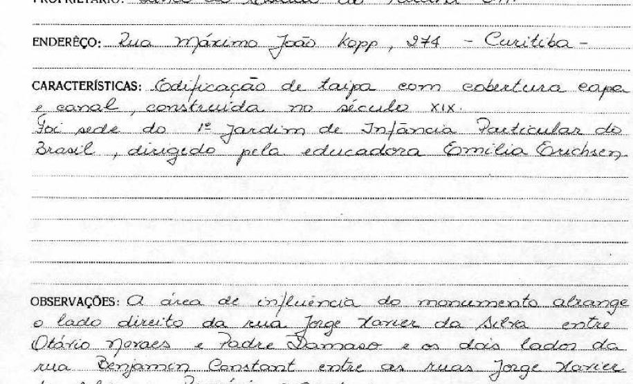 Casa situada à Rua Doutor Jorge Xavier da Silva, esquina com Benjamin Constant - Castro - Livro Tombo II - Inscrição 73 - Página 58