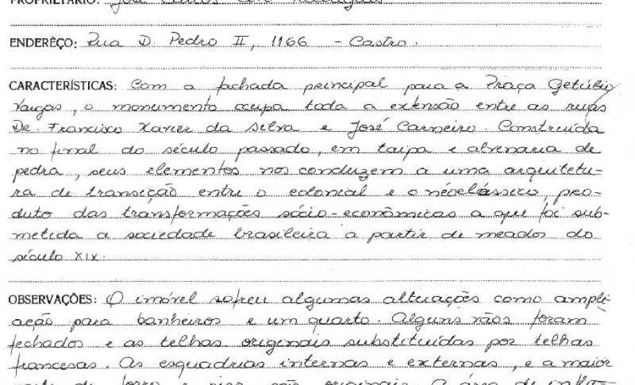 Casa situada à Praça Getúlio Vargas 6 - Castro - Livro Tombo II - Inscrição 78 - Página 63