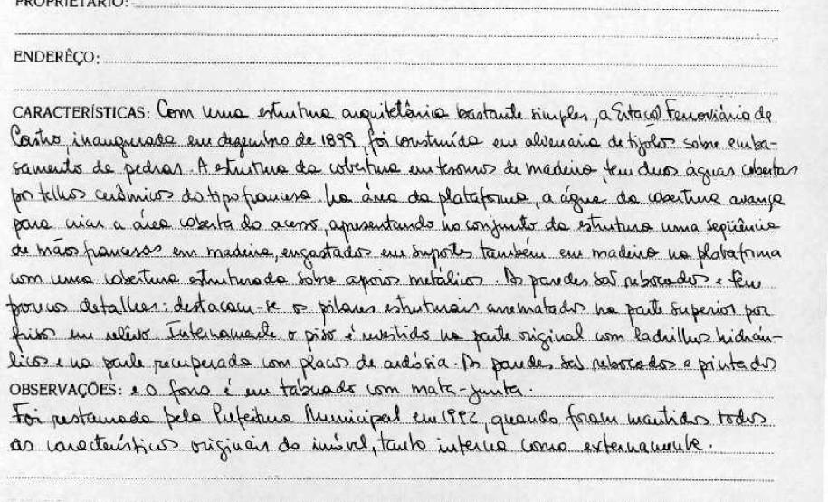 Estação Ferroviária de Castro - Livro Tombo II - Inscrição 133- Página 125
