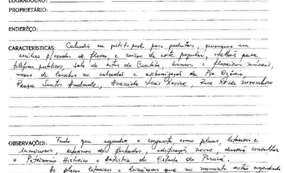 Paisagem Urbana do trecho da Praça Osório, Avenida Luís Xavier, Rua XV de Novembro e Praça Santos Andrade - Curitiba - Livro Tombo I - Inscrição 5 - Página 5