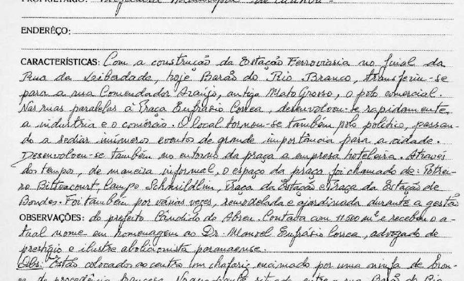 Praça Eufrásio Correia - Curitiba - Livro Tombo I - Inscrição 16 - Página 16