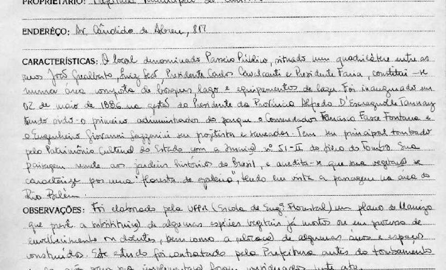 Passeio Público - Curitiba - Livro Tombo I - Inscrição 22 - Página 22
