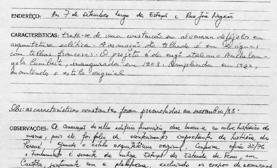 Estação da estrada de ferro de Curitiba e viaduto João Negrão sobre a rua de mesmo nome - Curitiba - Livro Tombo II - Inscrição 56 - Página 44