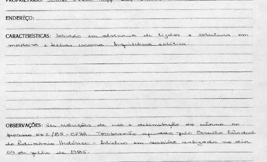 Sobrado sito à Rua Barão do Rio Branco, 763 - Curitiba - Livro Tombo II - Inscrição 82 - Página 67