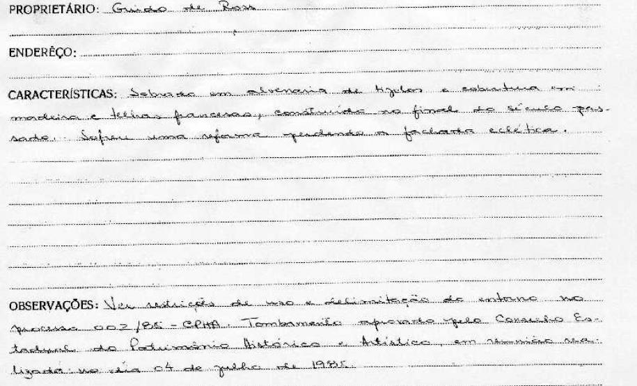 Sobrado sito à Rua Barão do Rio Branco, 805 - Curitiba - Livro Tombo II - Inscrição 84 - Página 69