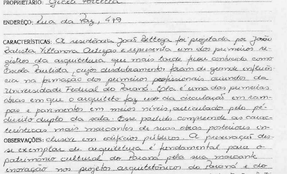 Residência João Luís Bettega - Curitiba - Livro Tombo II - Inscrição 145 - Página 137
