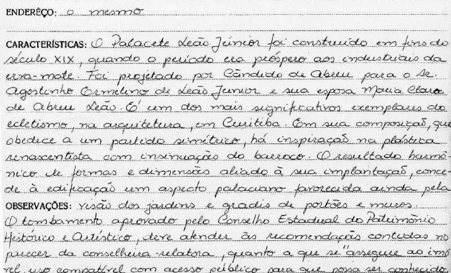 Palacete Leão Junior - Curitiba - Livro Tombo II - Inscrição 146