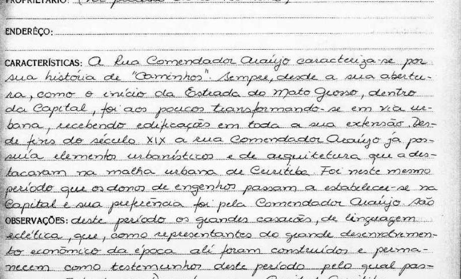 Conjunto urbano da Rua Comendador Araújo, no trecho compreendido entre a Rua Desembargador Motta e a Rua Benjamin Lins - Curitiba - Livro Tombo II - Inscrição 153 - Página 145