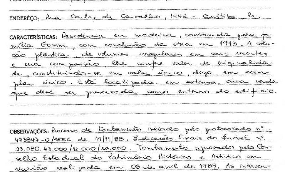 Residência e Bosque na Avenida Batel - Casa Gomm - Curitiba - Livro Tombo III - Inscrição 7 - Página 7