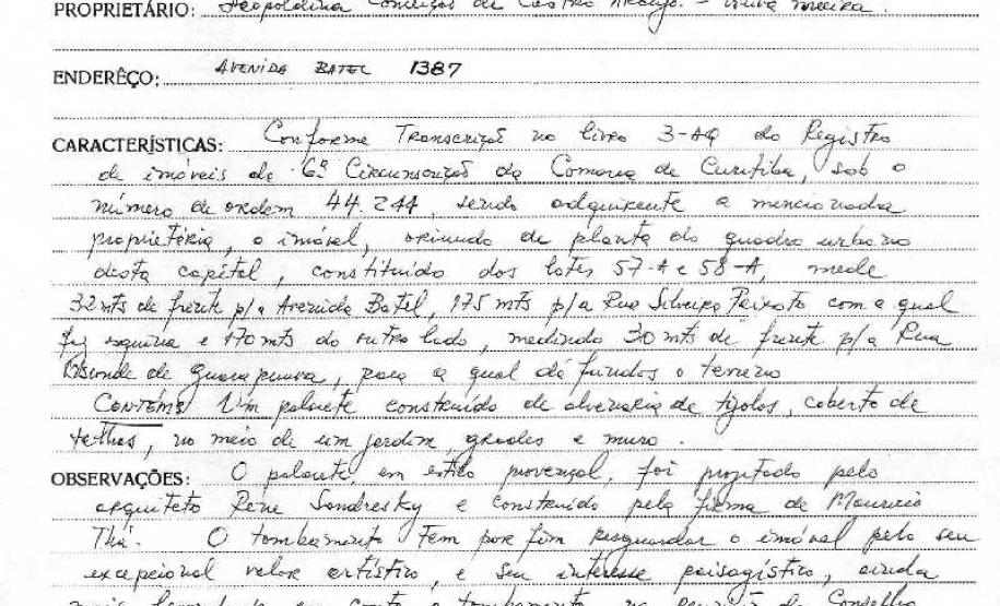 Palacete do Batel - Curitiba - Livro Tombo III - Inscrição 46 - Página 2