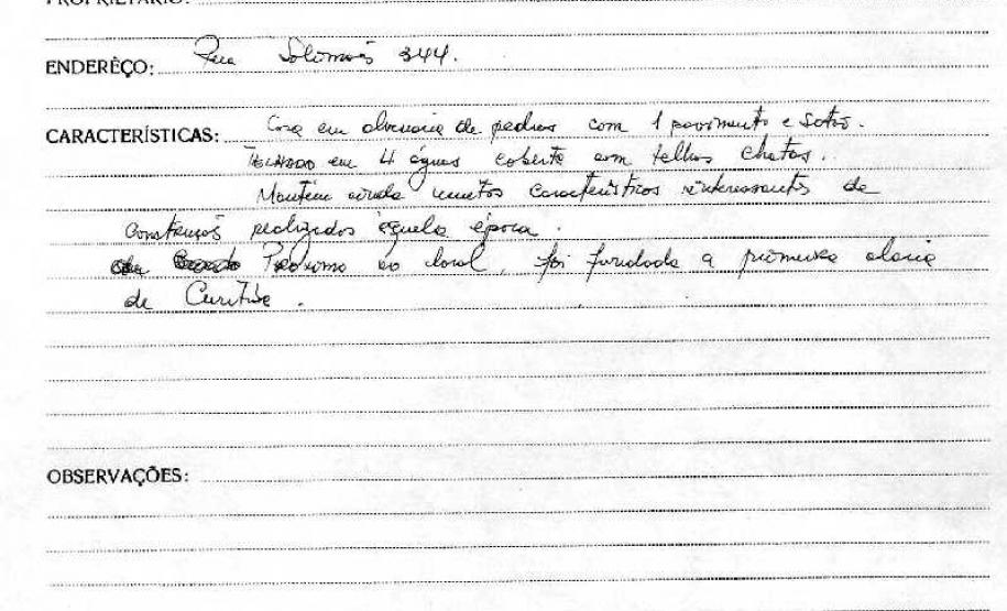 Casa onde morou Cristiano Osternack - Curitiba - Livro Tombo III - Inscrição 72