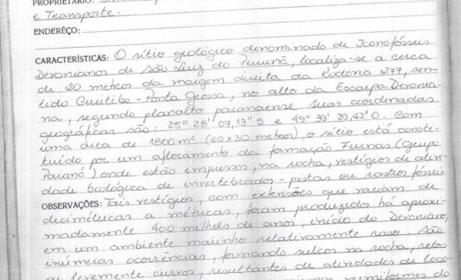 Iconofósseis Devonianos de São Luiz do Purunã - Balsa Nova - Livro Tombo I - Inscrição 26 - Página 30