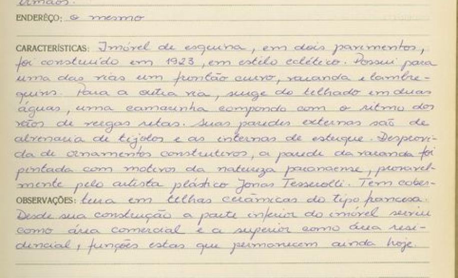 Imóvel situado à Rua Coronel Manoel Alves Cordeiro, 274 - Piraquara -  Livro Tombo II - Inscrição 157 - Página 149