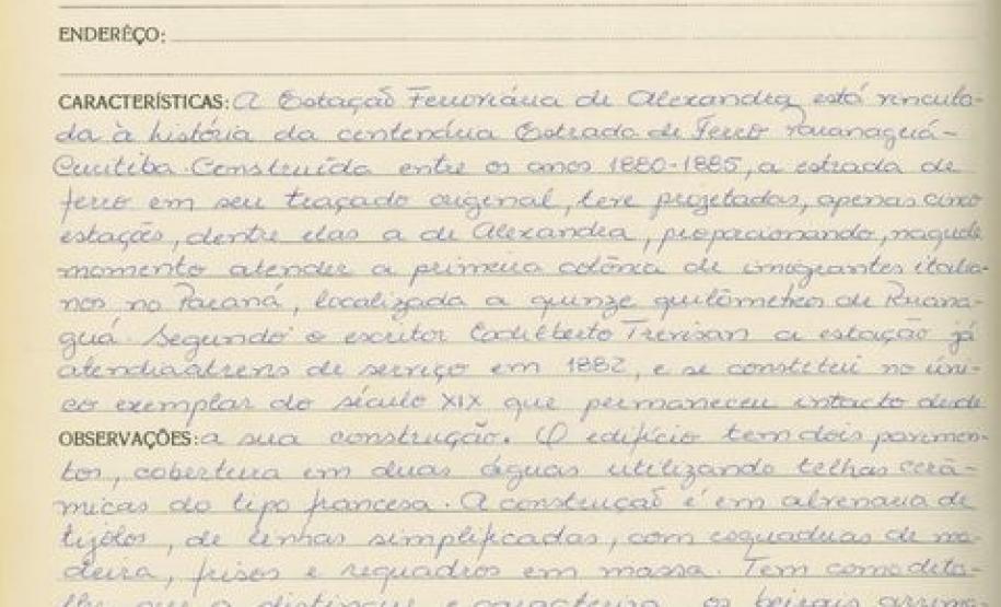 Estação Ferroviária de Alexandra - Paranaguá - Livro Tombo II - Inscrição 160 - Folha 152