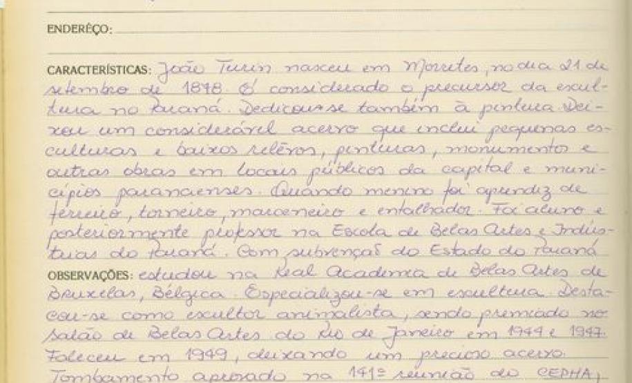 Conjunto das obras de João Turin - Curitiba - Livro Tombo II - Inscrição 168 - Página 160