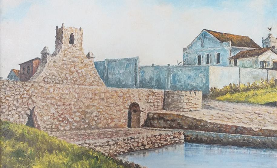 Quadro com pintura da Fonte, localizada junto ao rio Itiberê em Paranaguá, também chamada de Fonte Velha