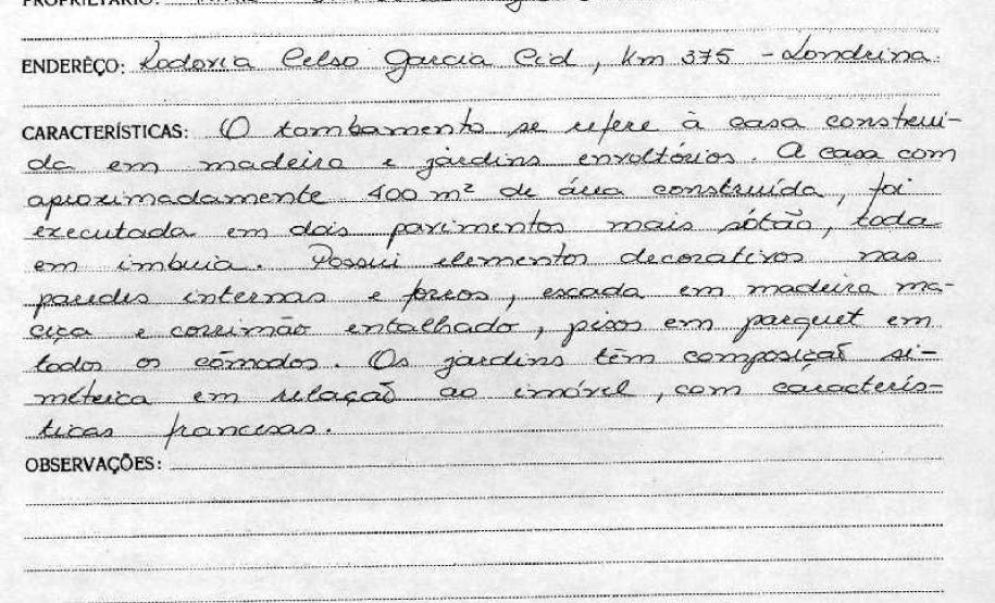 Casa Sede da Fazenda Florestal - Irati - Livro Tombo II - Inscrição 102 - Página 89