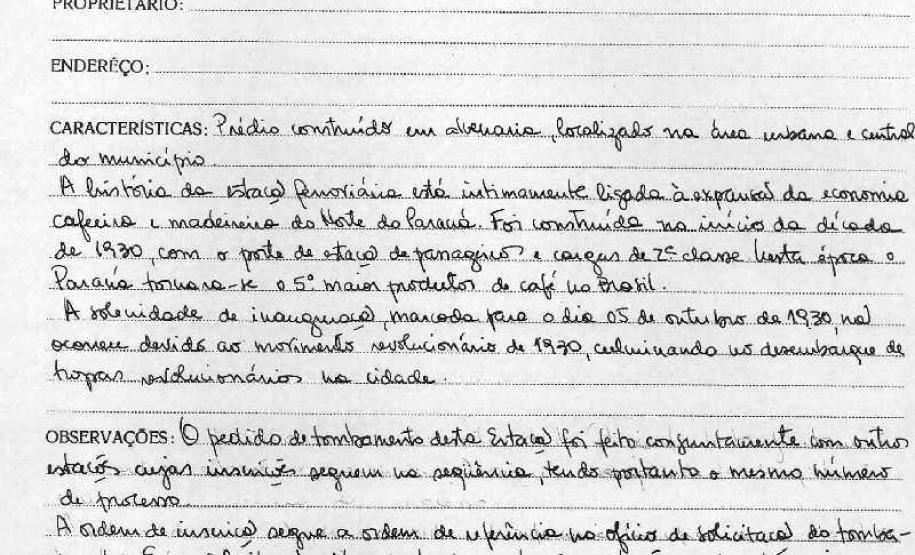 Estação Ferroviária de Jacarezinho - Livro Tombo II - Inscrição 128 - Página 120