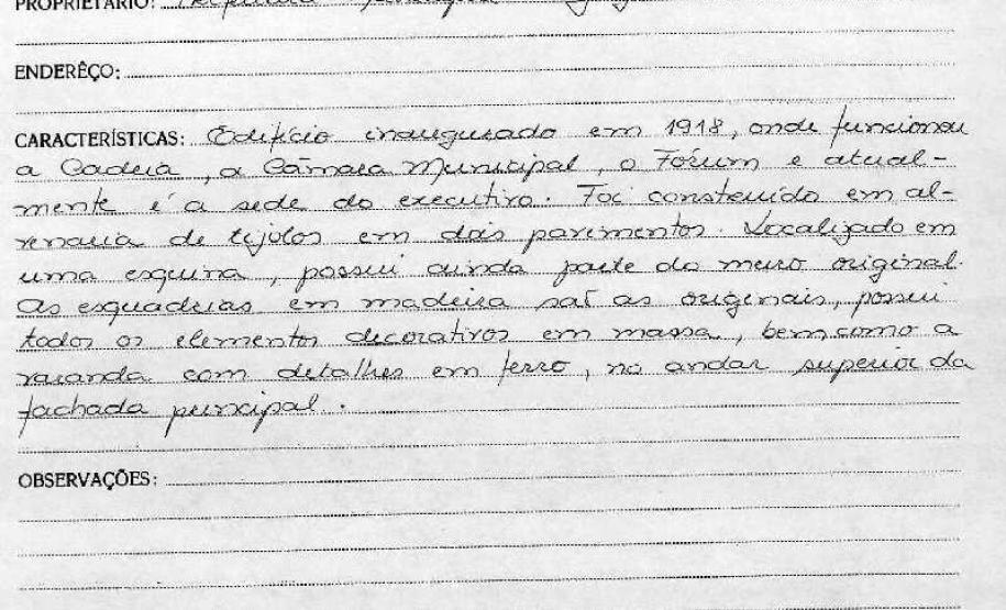 Edifício Sede da Prefeitura Municipal de Jaguariaíva - Livro Tombo II - Inscrição 117 - Página 109
