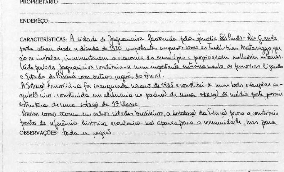 Estação Ferroviária de Jaguariaíva  - Livro Tombo II - Inscrição 134 - Página 1216