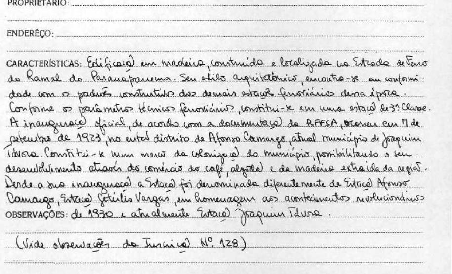 Estação Ferroviária de Joaquim Távora - Livro Tombo II - Inscrição 131 - Página 123