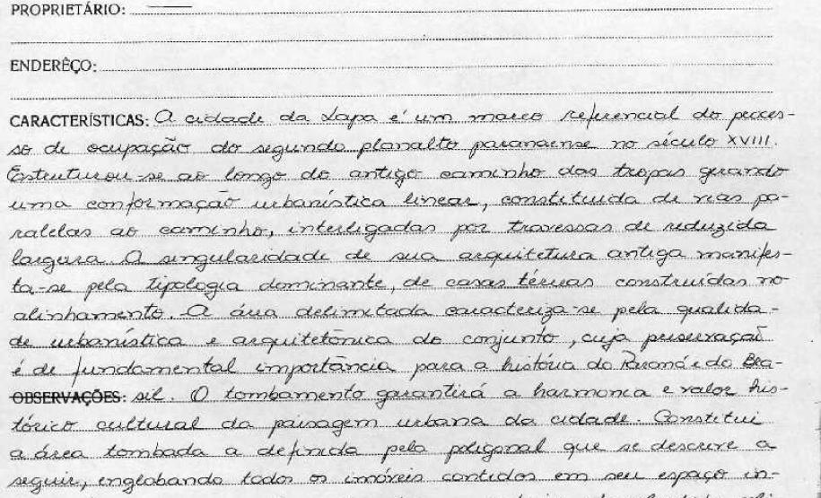 Setor Histórico da Lapa - Livro Tombo II - Inscrição 94 - Páginas 79-81