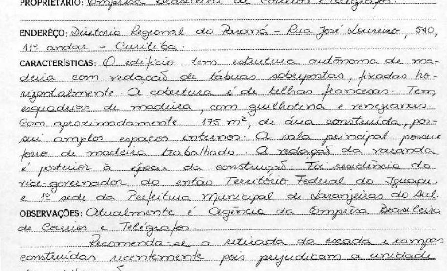 Residência do Vice-Governador do Território do Iguaçu - Laranjeiras do Sul - Livro Tombo II - Inscrição 95 - Página 82