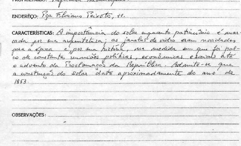 Solar Conselheiro Jesuíno Marcondes de Oliveira e Sá - Palmeira - Livro Tombo II - Inscrição 24 - Página 20