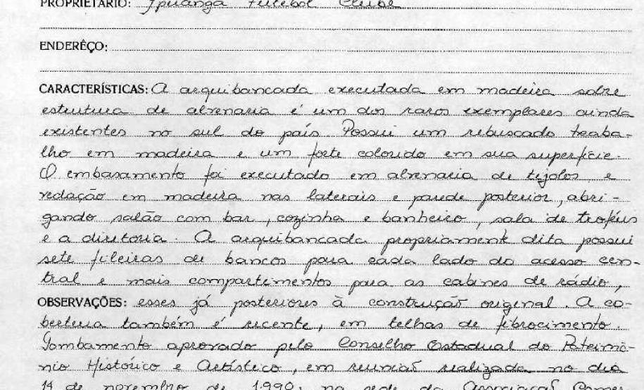 Arquibancada de madeira do Ypiranga Football Club - Palmeira - Livro Tombo II - Inscrição 107 - Página 94