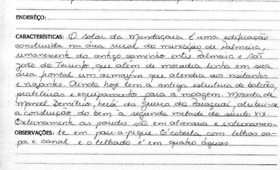 Solar Mandaçaia - Palmeira - Livro Tombo II - Inscrição 150 - Página 142