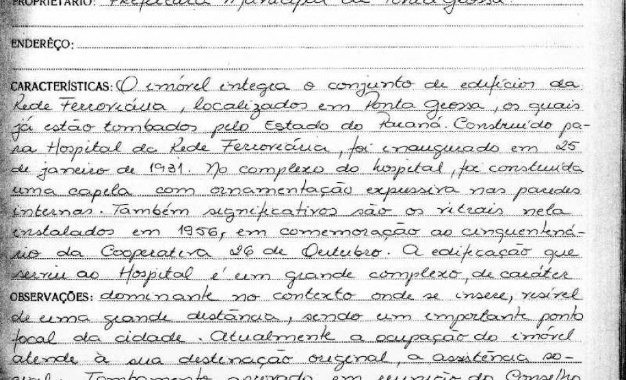 Antigo Hospital 26 de Outubro - Ponta Grossa - Livro Tombo II - Inscrição 149 - Página 141