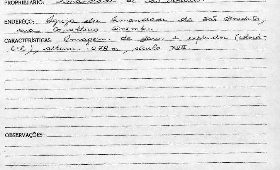 Imagem de São Benedito - Paranaguá  - Livro Tombo II - Inscrição 12 - Página 11