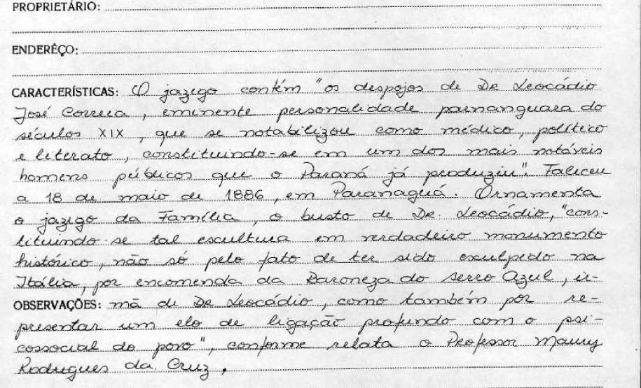 Jazigo da Família Correia - Paranaguá - Livro Tombo II - Inscrição 111 - Página 103