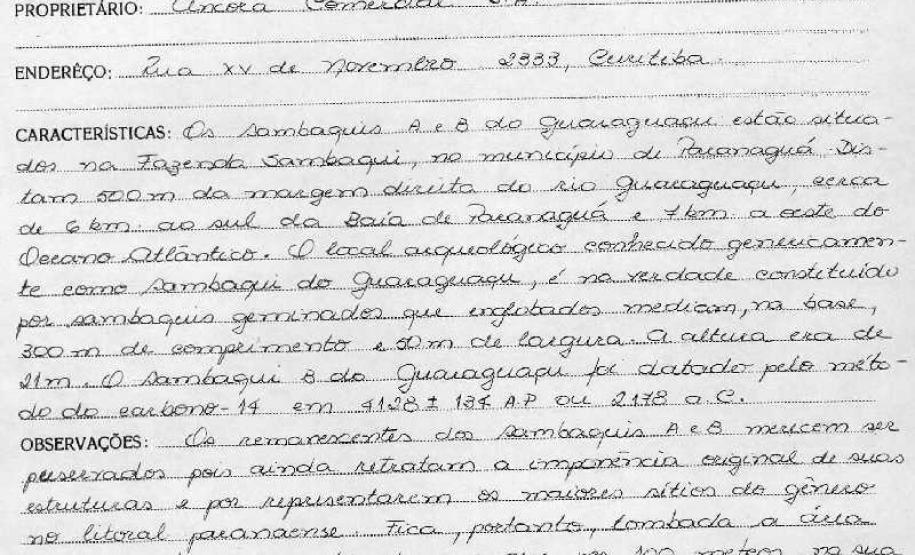 Sambaqui - Pontal do Paraná - Livro Tombo I - Inscrição 13 - Página 13