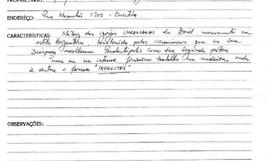 Igreja de São Josafat em Prudentópolis - Livro Tombo III - Inscrição 71