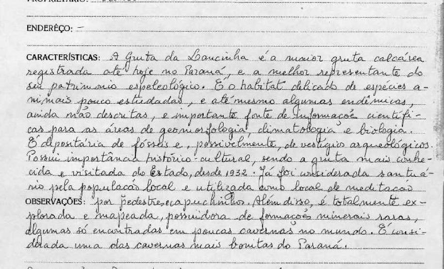 Gruta de Lancinha em Rio Branco do Sul - Livro Tombo I - Inscrição 18 - Página 18