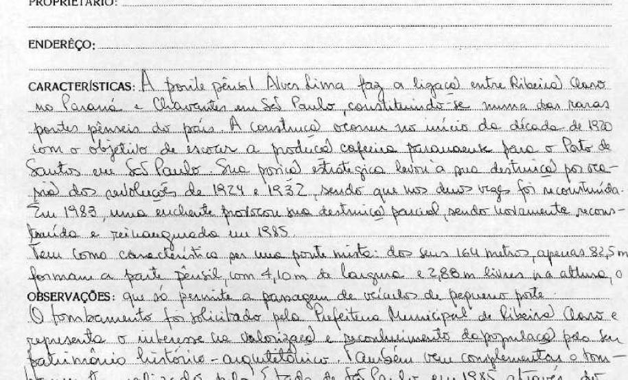 Ponte Pênsil Alves Lima em Ribeirão Claro - Livro Tombo II - Inscrição 140 - Página 132