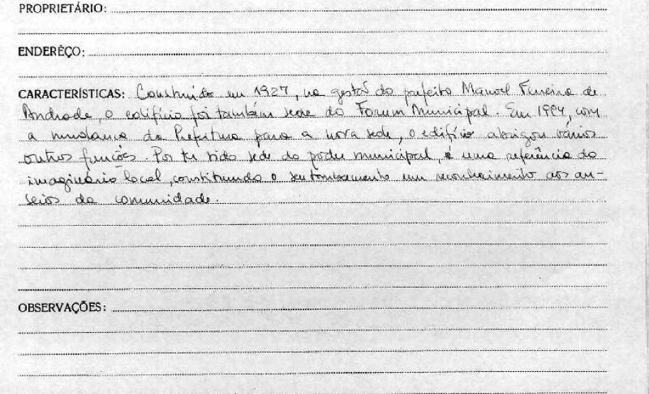 Antiga Sede da Prefeitura Municipal de São José do Triunfo - Livro Tombo II - Inscrição 125 - Página 117