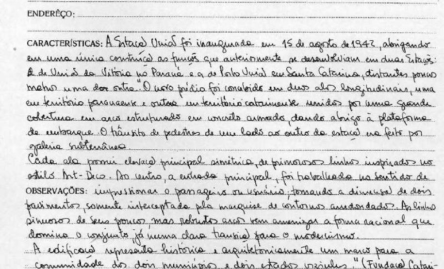 Estação Ferroviária de União da Vitória - Livro Tombo II - Inscrição 132- Página 124